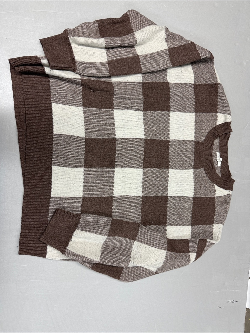 Maurices Brown and Cream Buffalo Plaid Crewneck Sweater